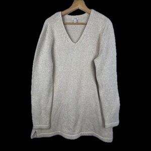 Vintage LL Bean Womens Sz XL 100% Cotton Beige Sweater Minimalist Classic V-neck